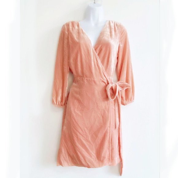J.Crew Peach Velvet Wrap Dress - Picture 2 of 6